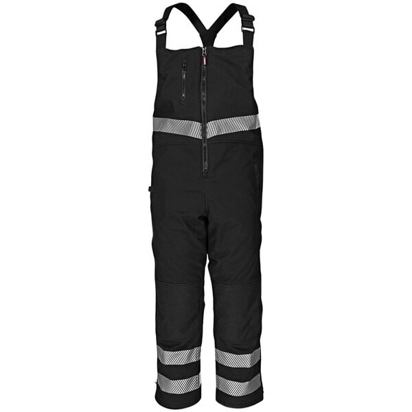 Black and grey RefrigiWear insulated overalls with a zipper.