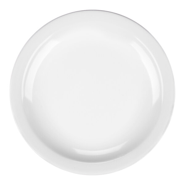 A plain white round melamine plate.