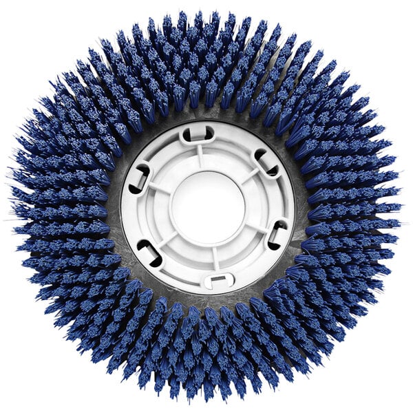 A blue circular Powr-Flite scrubber brush with a white base.