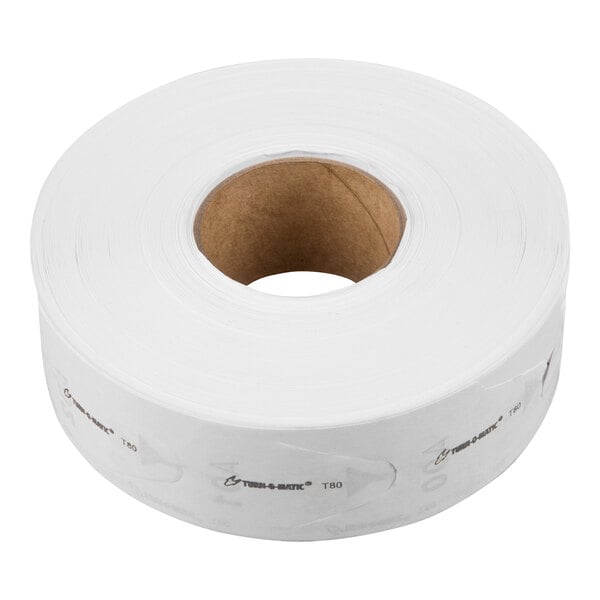 A large white roll of numbered tickets designed for use with a Turn-O-Matic D80 ticket dispenser.
