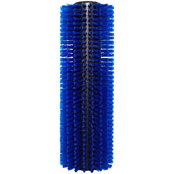 A close-up of a blue Tornado escalator cleaner brush with black bristles.