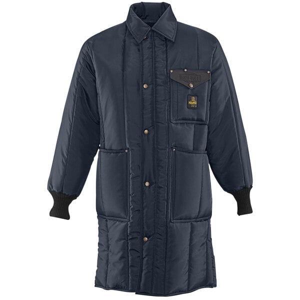 A navy RefrigiWear Iron-Tuff men's jacket with two pockets.