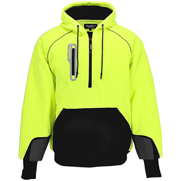 A yellow and black RefrigiWear PolarForce sweatshirt with a zipper.