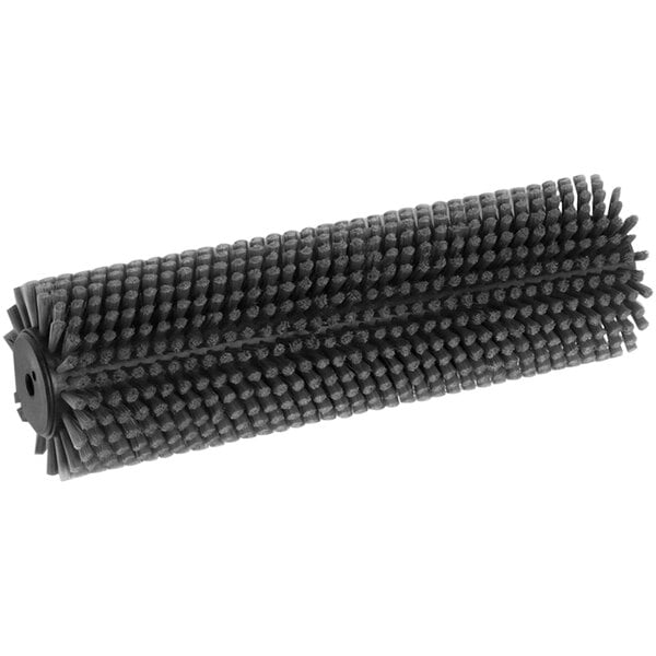 A close-up of a gray cylindrical Powr-Flite soft scrub brush with small bristles.