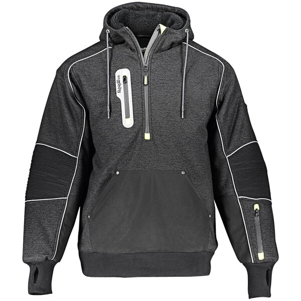 A black and grey RefrigiWear Extreme Insulated Hybrid sweatshirt with a zipper.