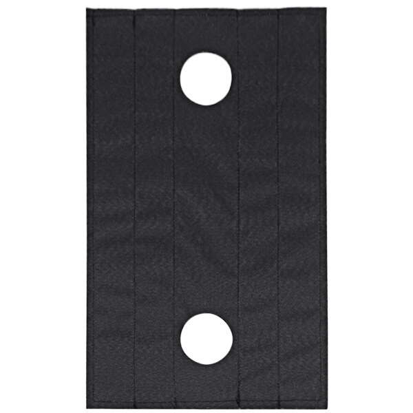 A black fabric retaining pad with two holes.