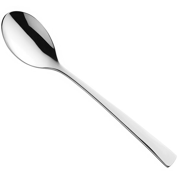 An Amefa Aurora stainless steel dessert spoon with a long handle.