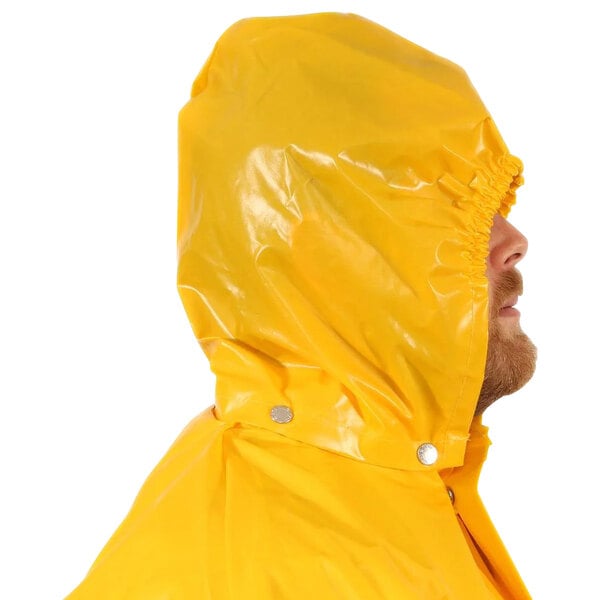 A man wearing a Tingley yellow Iron Eagle hood.