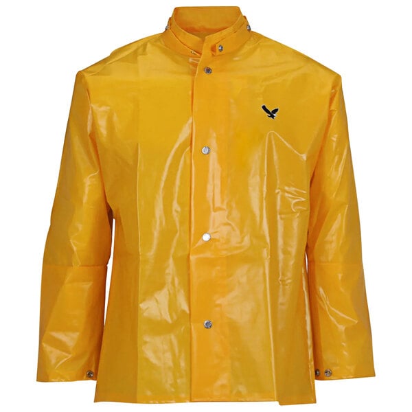 A yellow Tingley Iron Eagle jacket with black logo and inner cuff.