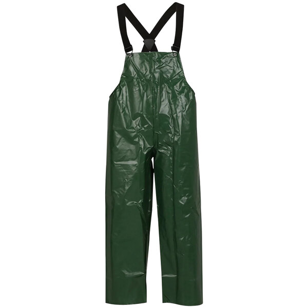 A pair of green Tingley overalls with suspenders.