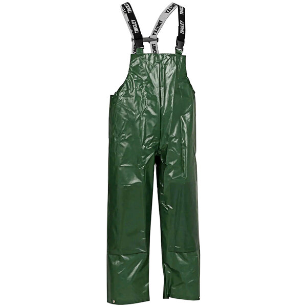 A pair of green Tingley Iron Eagle overalls with suspenders.