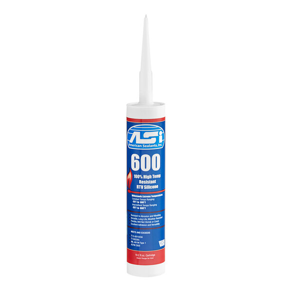 A white tube of American Sealants high-temperature RTV silicone sealant with a blue and red label.