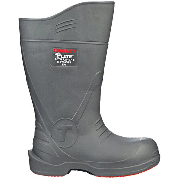 A grey Tingley Flite safety boot with a logo on the toe.