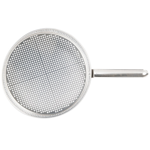 A Vollrath metal mesh strainer basket with a handle.