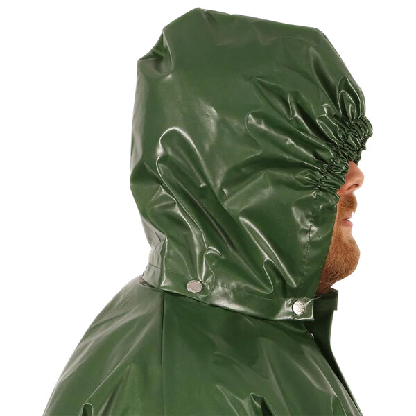 A man wearing a Tingley green Iron Eagle hood