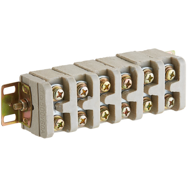 A group of Avantco six terminal blocks in a plastic box with screws.