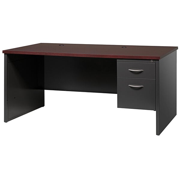 A black modular desk with right-hand pedestal and drawers.