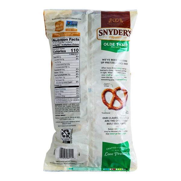 A 1-pound bag of Snyder's of Hanover Olde Tyme Pretzels.