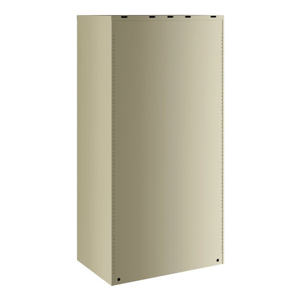 A tall, beige metal storage cabinet with a plain front and no visible handles or windows.