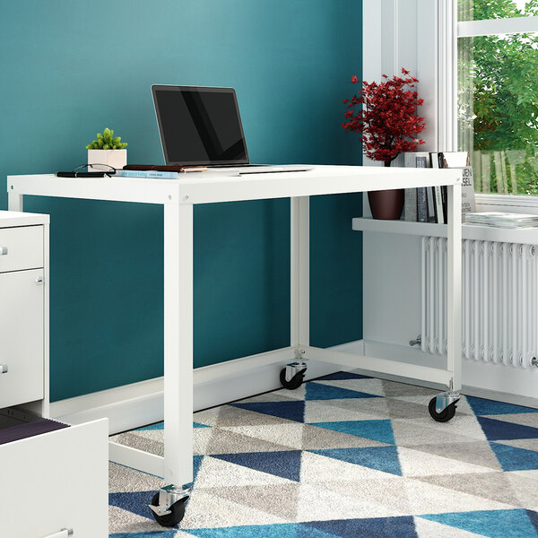 Hirsh 47 1/2" White Mobile Metal Desk