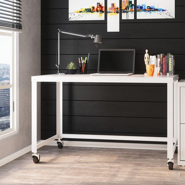 Hirsh 47 1/2" White Mobile Metal Desk