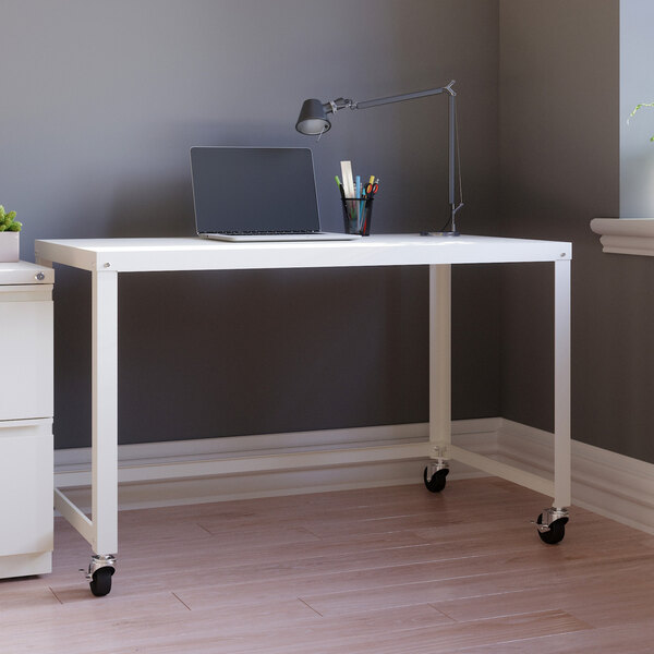Hirsh 47 1/2" White Mobile Metal Desk