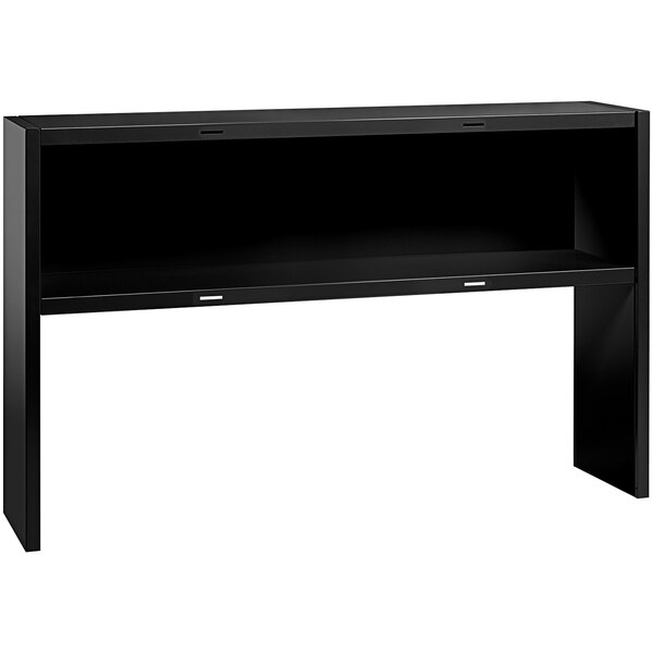 A black rectangular Hirsh Industries stack-on storage kit with shelves and doors.