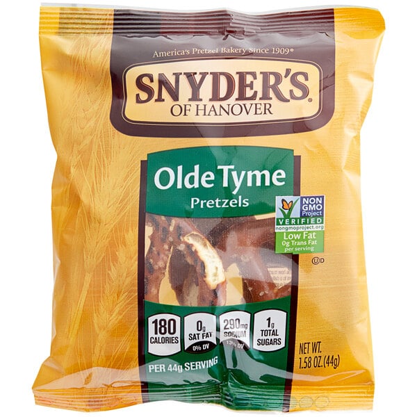 A bag of Snyder's Olde Tyme pretzels.