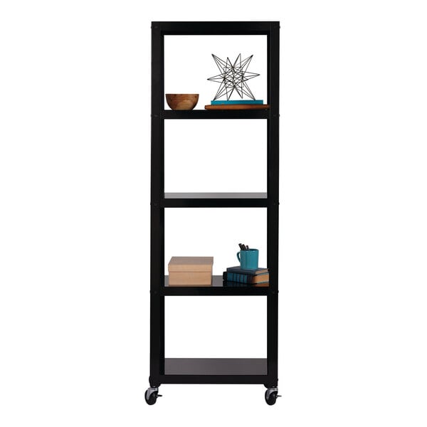 Hirsh 24" x 14" x 72" Black Metal Mobile 5-Shelf Bookcase