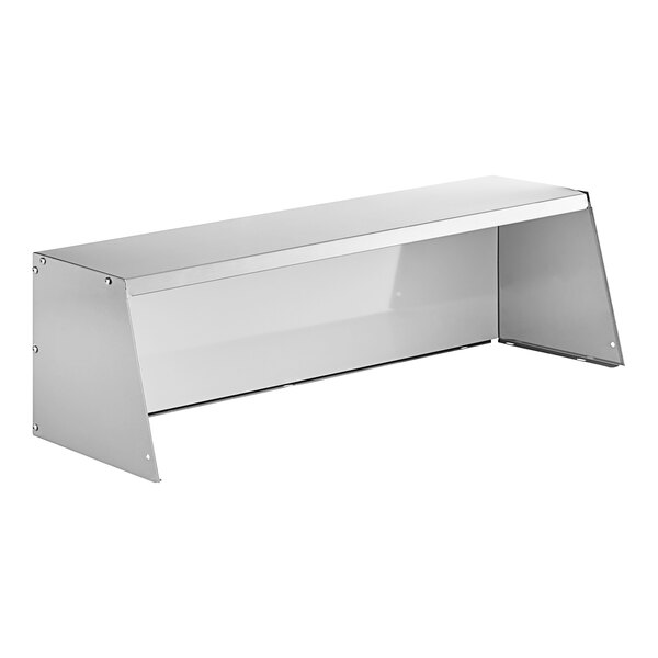 A silver metal shelf with a white top.