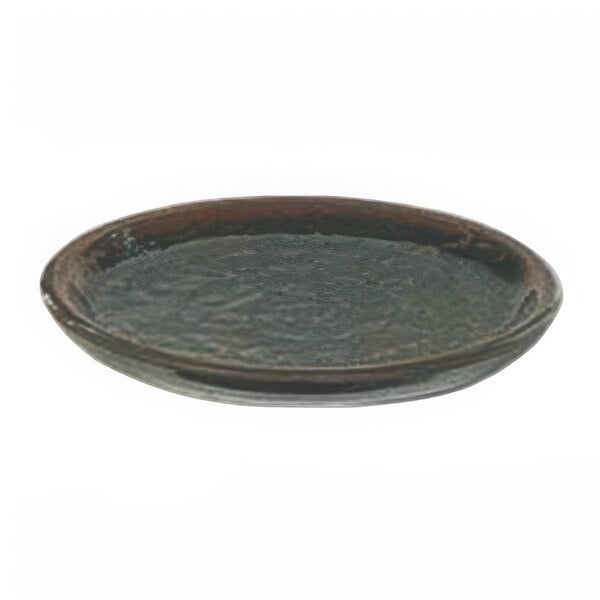 A Thunder Group Tenmoku Black round melamine plate with a dark brown rim.