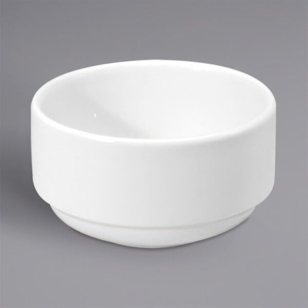 A Oneida Classic Dallas porcelain bouillon cup with white background.