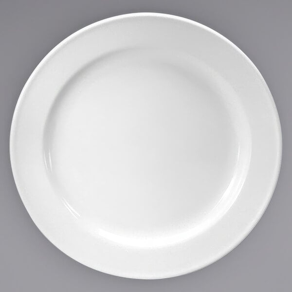 A white Oneida Neo Classic porcelain plate with a white rim.