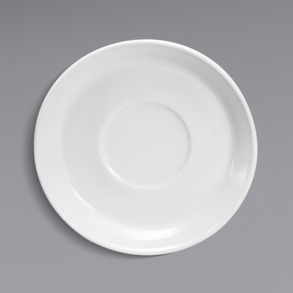 A white Oneida Classic porcelain saucer with a small rim.