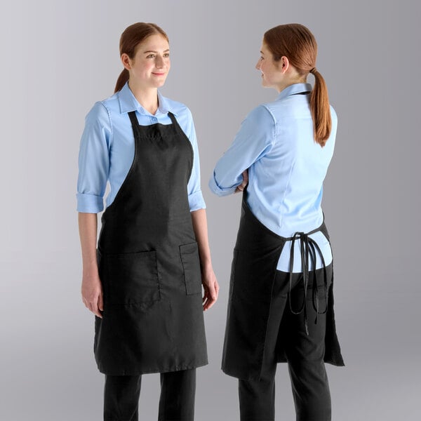 Choice Black Polyester Standard Bib Apron with 2 Pockets