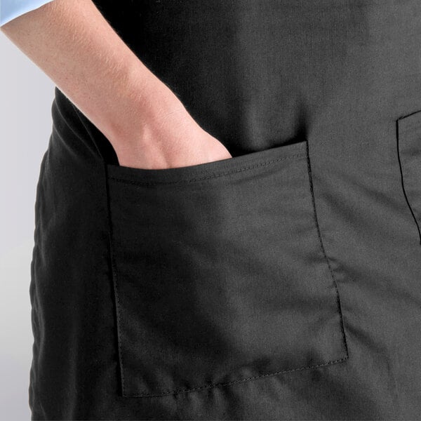 Choice Black Polyester Standard Bib Apron with 2 Pockets