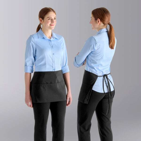 Choice Black Polyester Standard Waist Apron with 3 Pockets