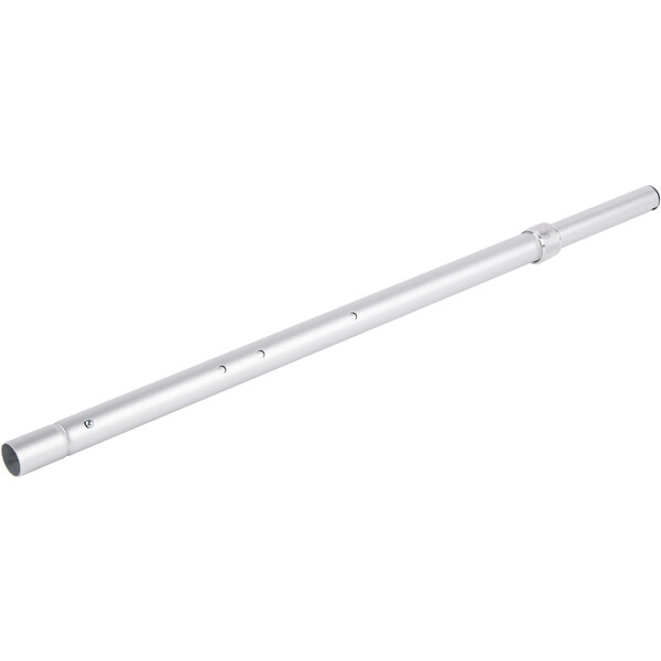 A silver metal rod for a Cambro black end table with a white background.