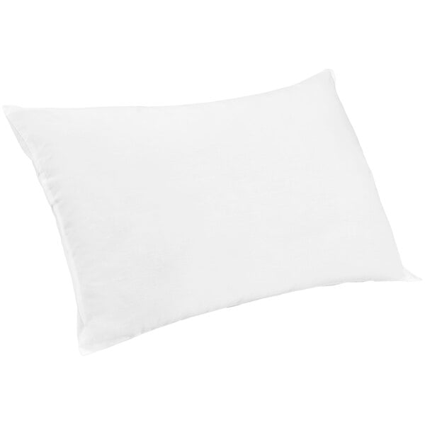 A white Restful Nights queen size synthetic hotel pillow.