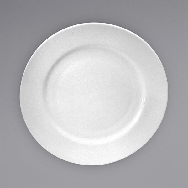 A white Oneida Gemini bone china plate with a circular edge.