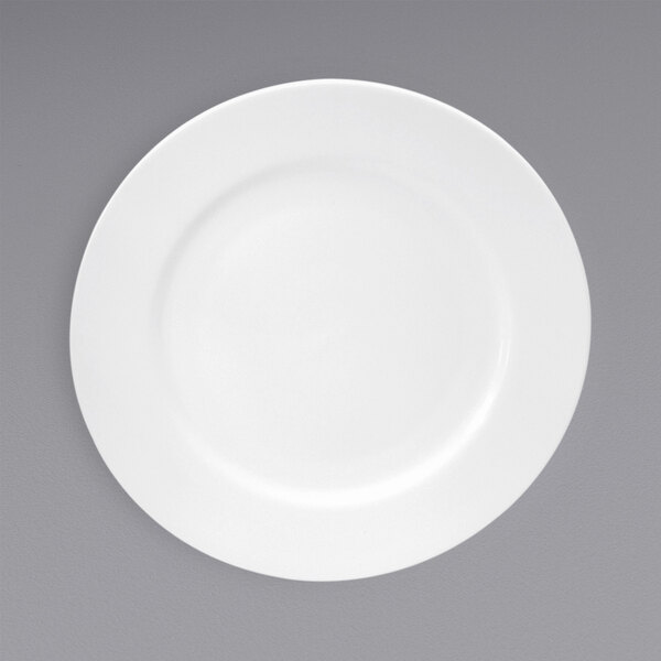 A white Oneida Gemini bone china plate with a white rim.