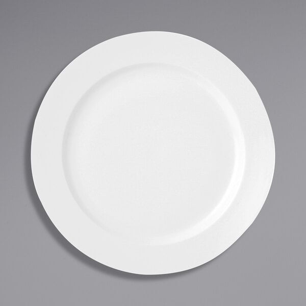 A white plate with a white rim.