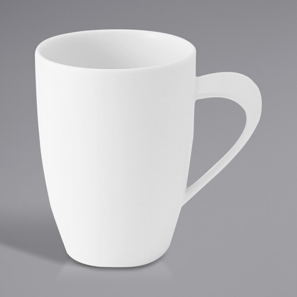 A Oneida Verge warm white porcelain mug with a handle.