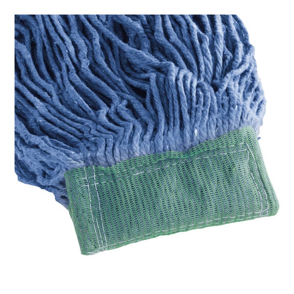 A close-up of a blue Lavex Pro wet mop head with a white background.