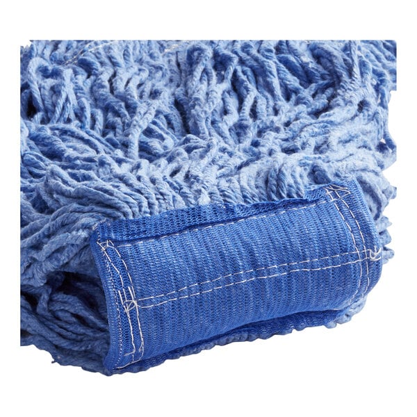 A close-up of a Lavex blue cotton blend looped end wet mop head.