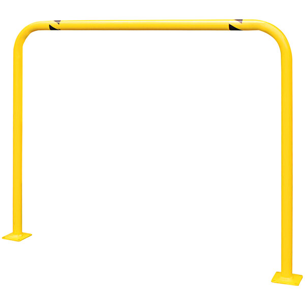 A yellow metal pole with black markings.