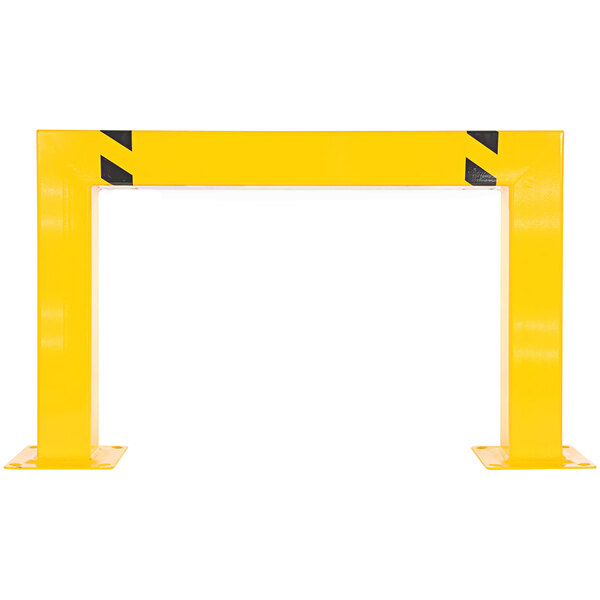 A yellow and black steel machinery and rack guard with a white background.