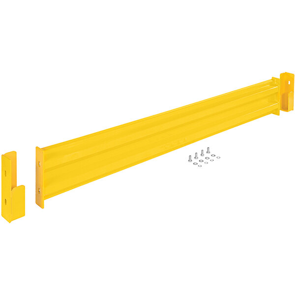 A yellow metal strip with screws and bolts.