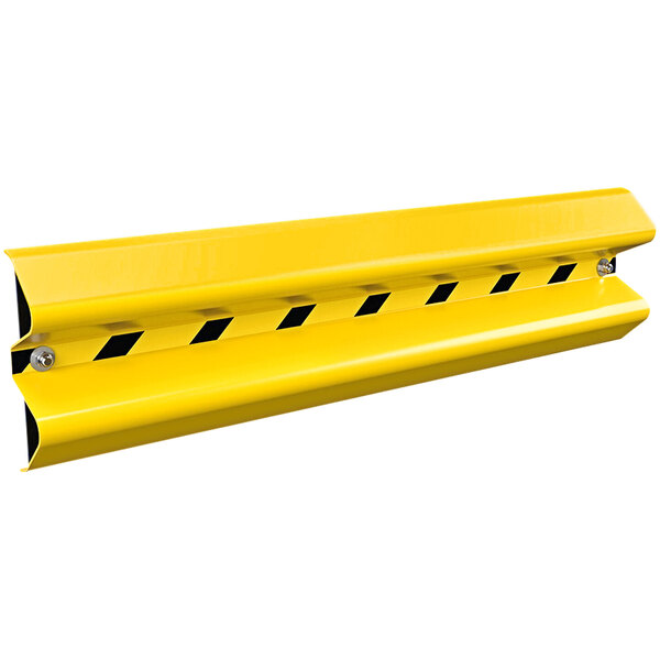 A yellow metal barrier with black stripes.