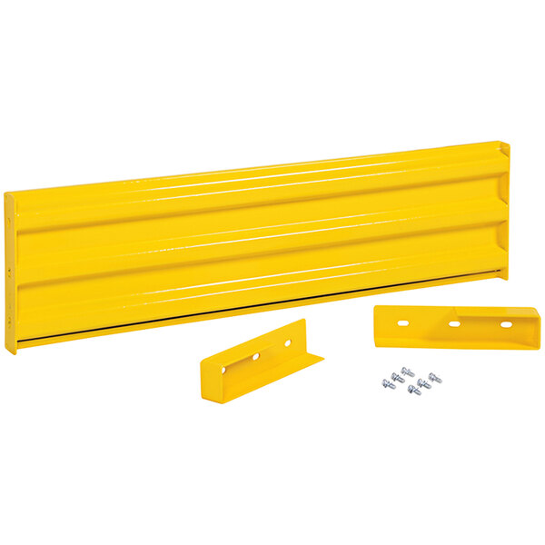 A yellow steel Vestil drop-in guard rail with screws and nuts.